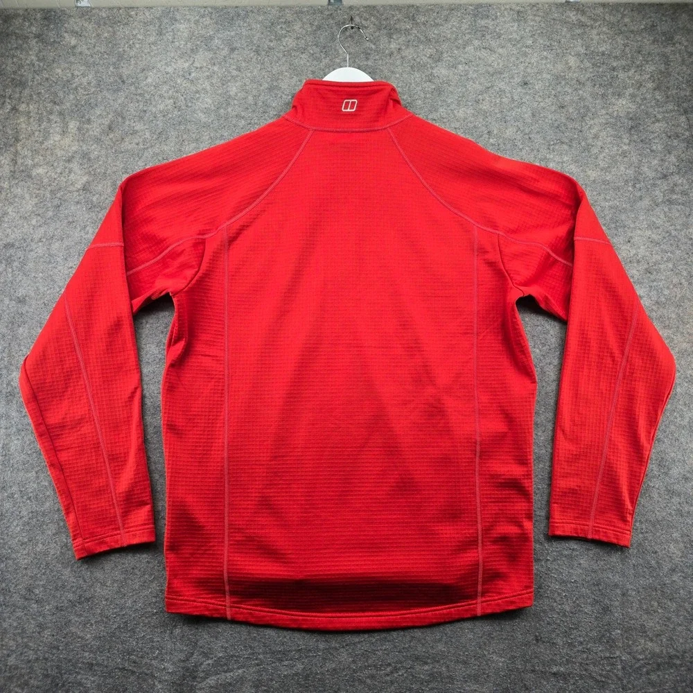 Berghaus Mens Fleece Pullover Size L Red 1/4 Zip Grid Tech Hiking Mid Layer